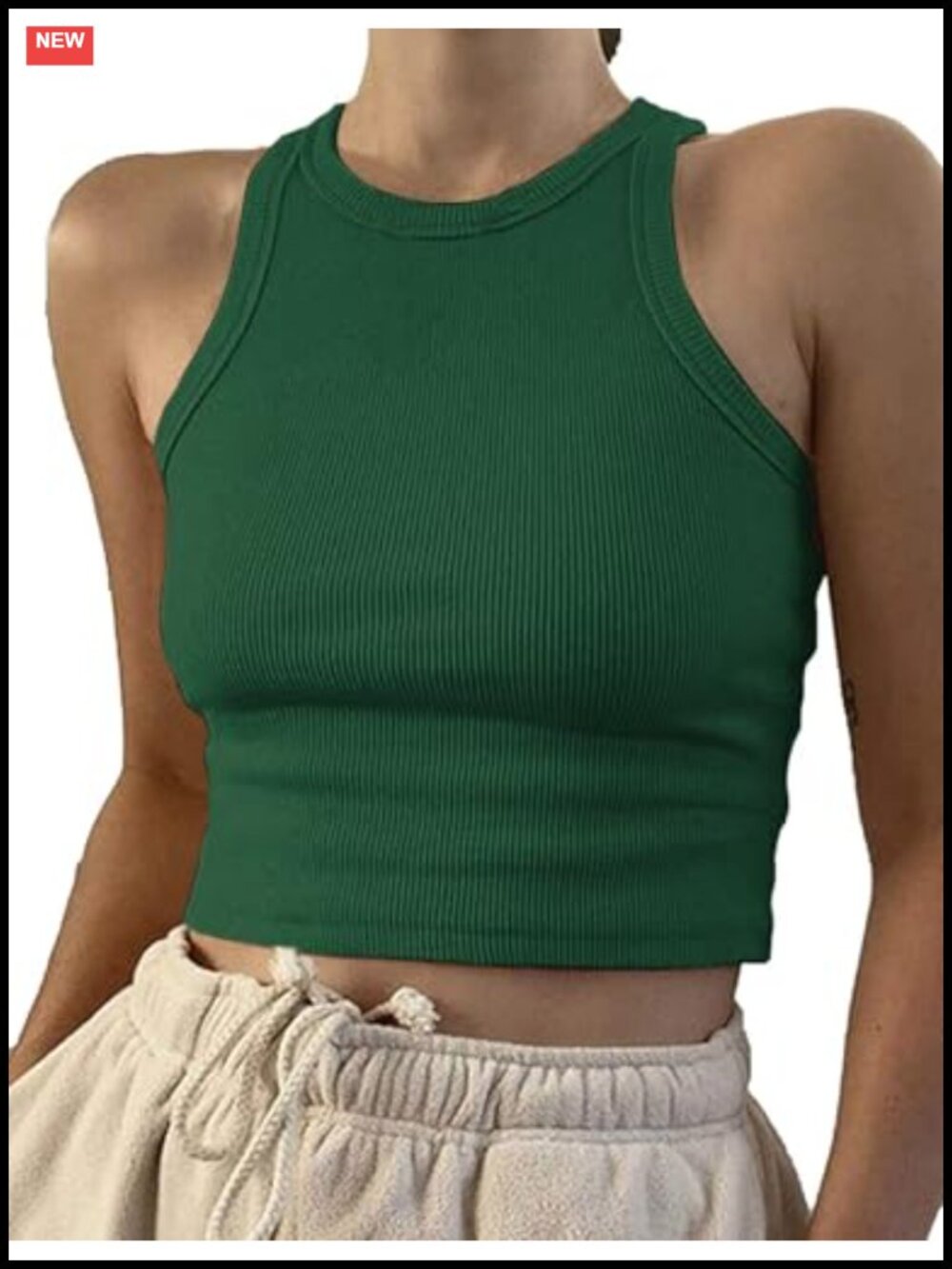 Womens Rib Knit Crop Tank Top Sleeveless High Neck Racerback Y2K